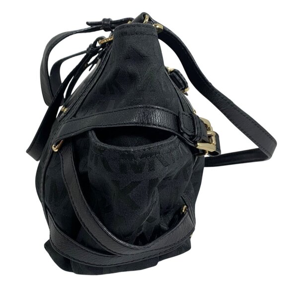 Michael Kors Black Canvas/Leather Gansevoort Shoulder Handbag + Gold Hardware - Picture 12 of 16